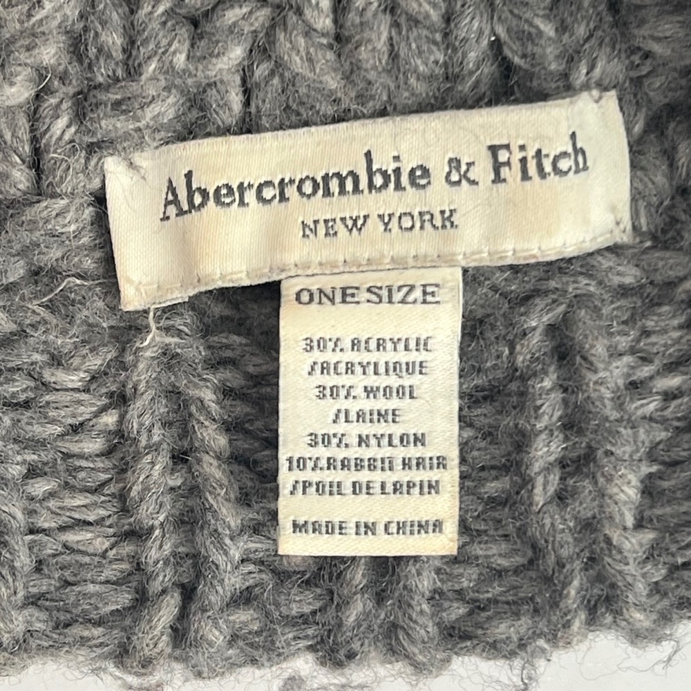 Abercrombie Fitch Y2K Fisherman Cable Knit Beanie Hat Gray One‎ Size Wool Winter - Picture 3 of 6